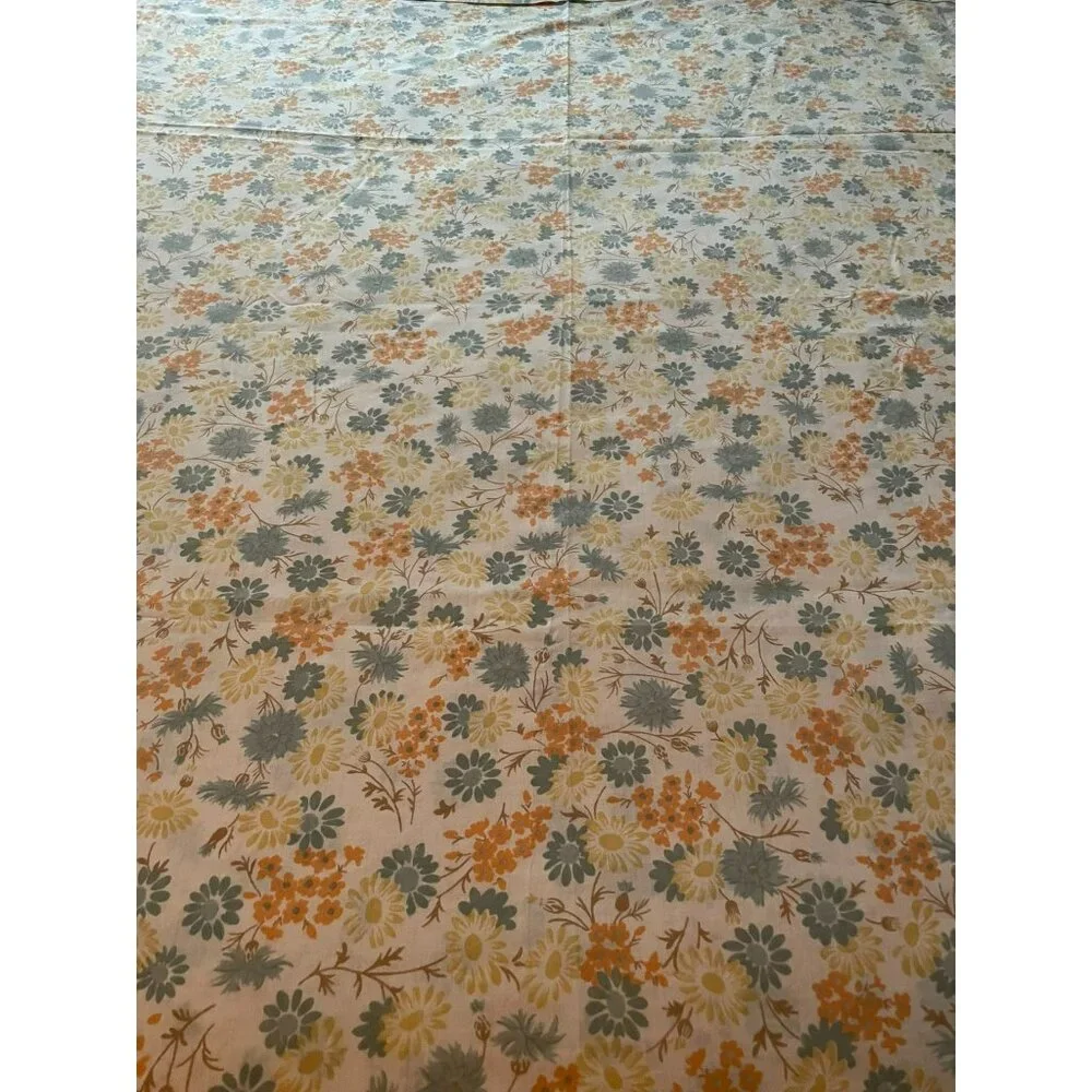Vintage Full Size Sheet Set Used Blue Yellow Orange Floral 2 Piece